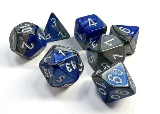 CHESSEX -Gemini Blue-Steel/white Polyhedral 7-Dice Set