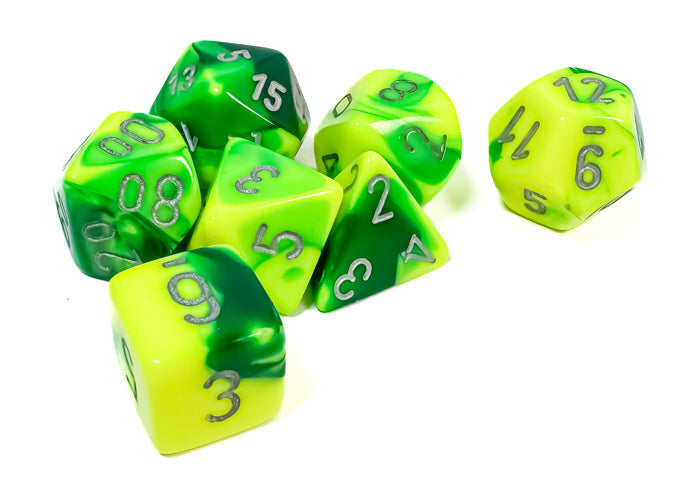 CHESSEX -Gemini Green-Yellow/silver Polyhedral 7-Dice Set