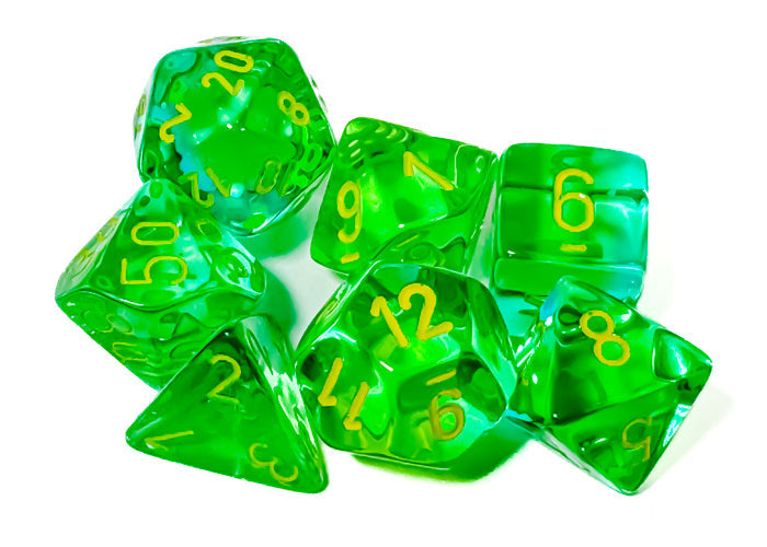 CHESSEX -Gemini Translucent Green-Teal/yellow Polyhedral 7-Dice Set