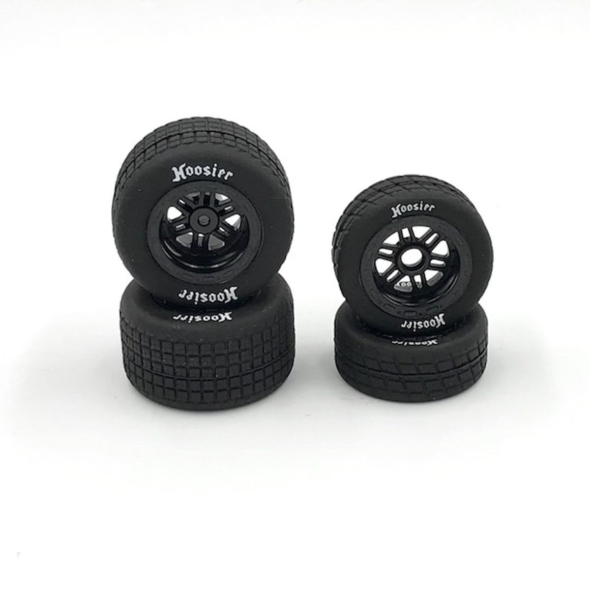 1RC 5528 Front and Rear Hoosier Tires on Black Wheels for Midget 3.0 4 Pack