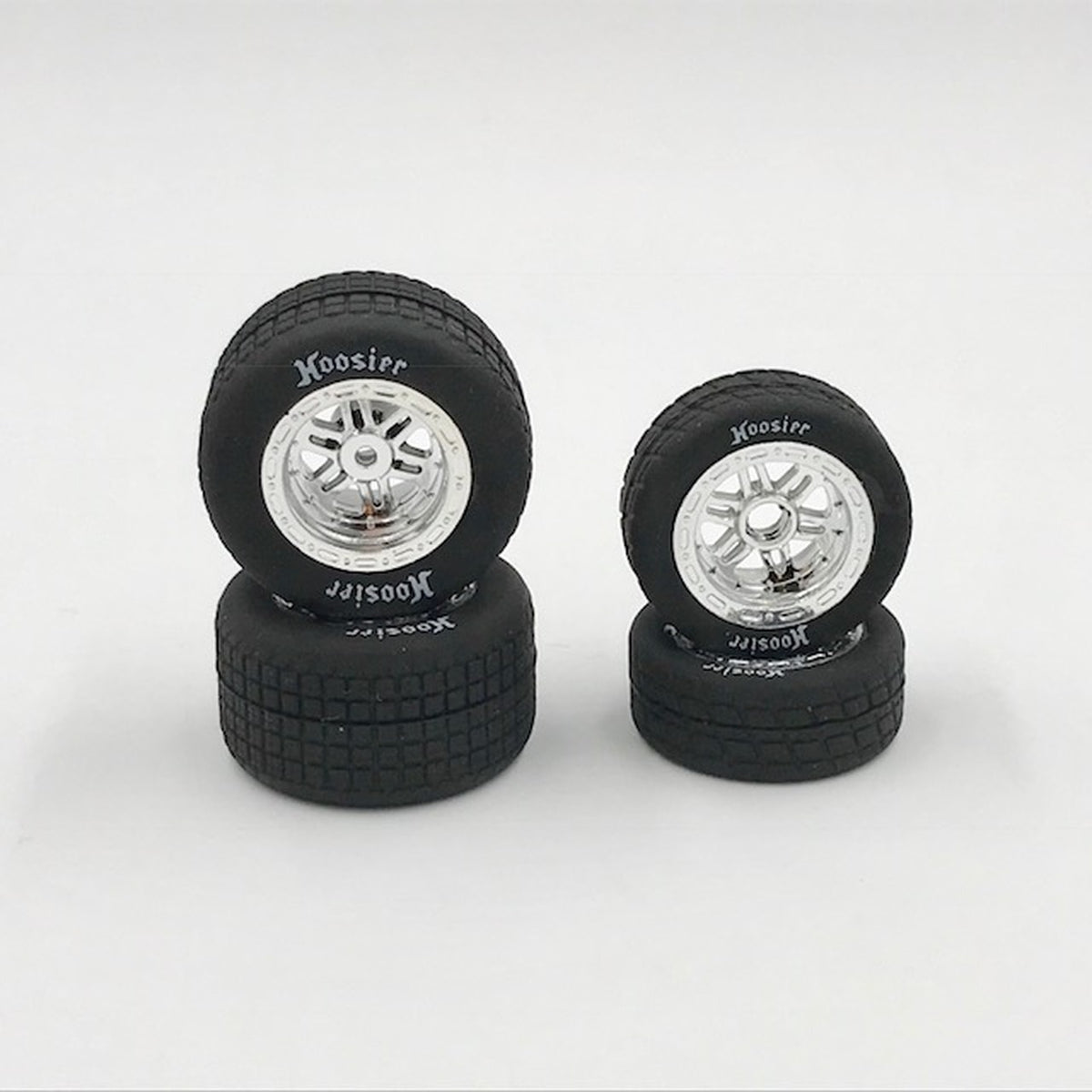 1RC 5529 Front and Rear Hoosier Tires on Chrome Wheels for Midget 3.0