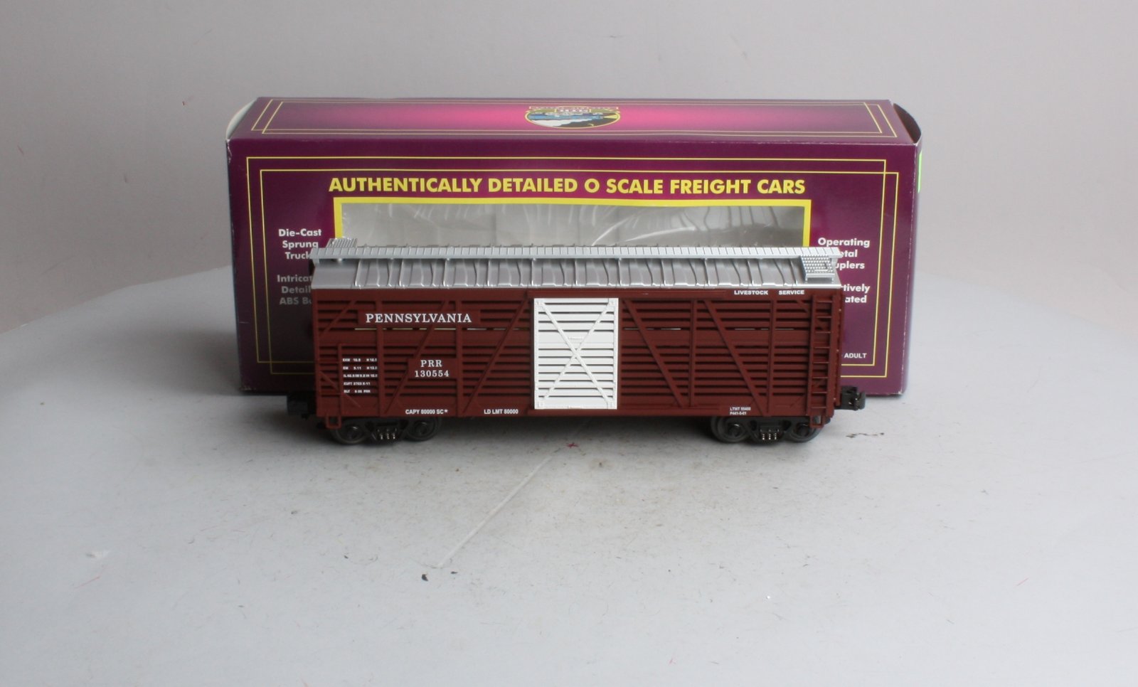 MTH 20-94503 O Gauge Pennsylvania Railroad Steel Sided Stock Car #130554