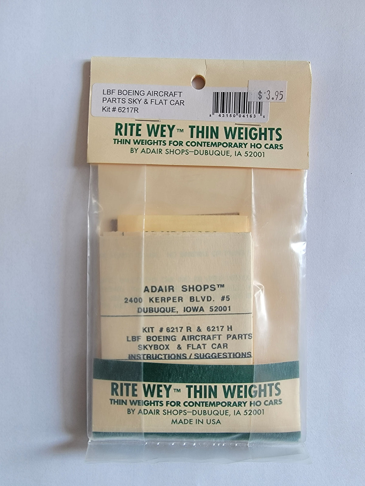 Rite Wey 6217R HO Scale Thin Weights - LBF Boeing Aircraft Flat Car