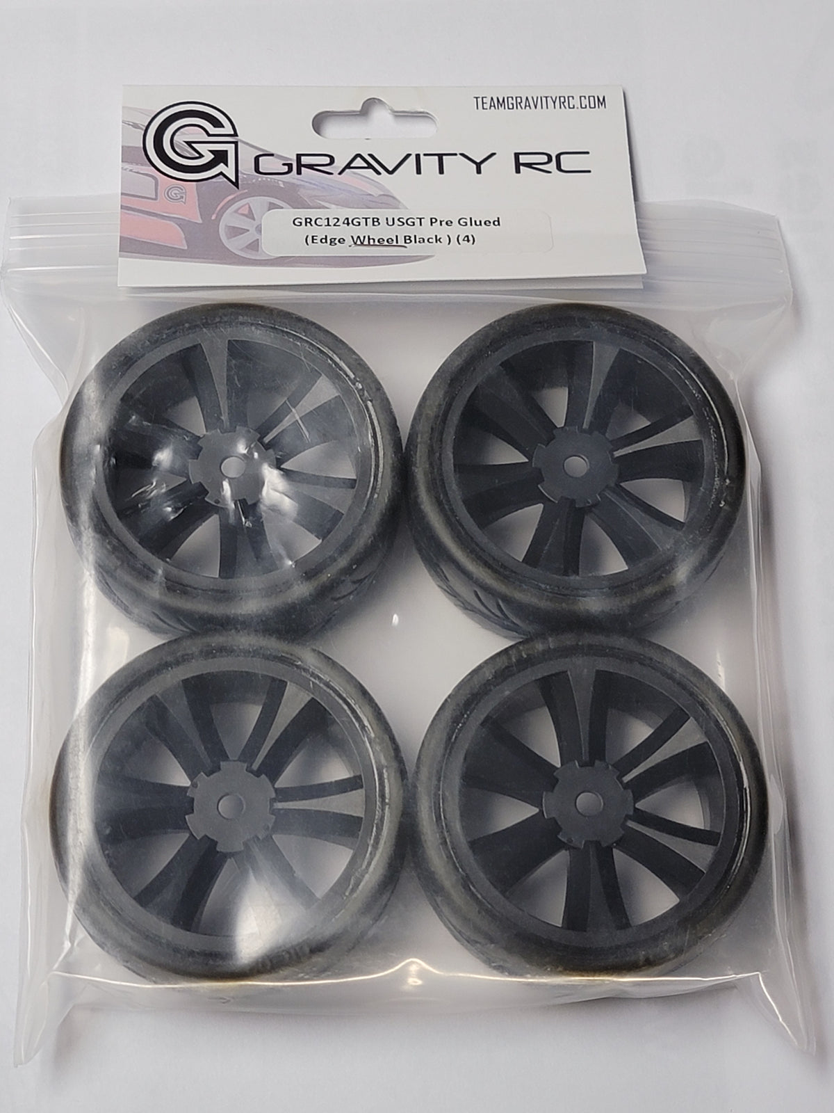 Gravity RC 124GTB USGTPre-Glued Tires on Black GT Wheels