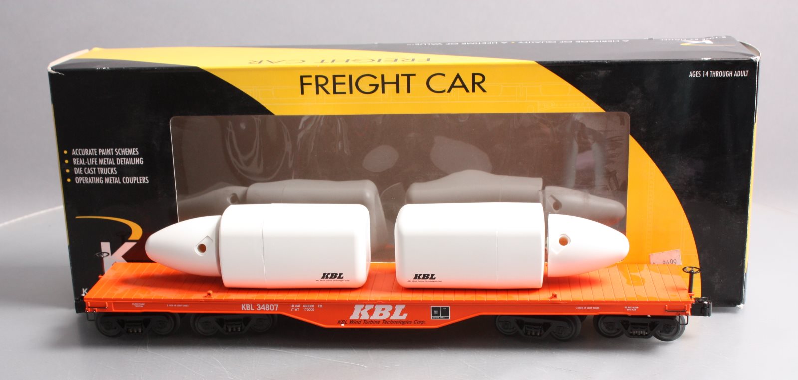 Lionel 6-22584 O KBL Wind Turbine Technologies 16-Wheel Flatcar w/ 2 Turbines