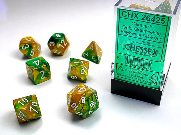 CHESSEX -Gemini Gold-Green/white Polyhedral 7-Dice Set
