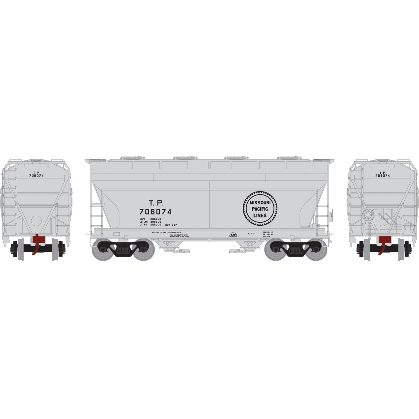 Athearn 98181 HO Missouri Pacific (TP) RTR ACF Covered Hopper #706074