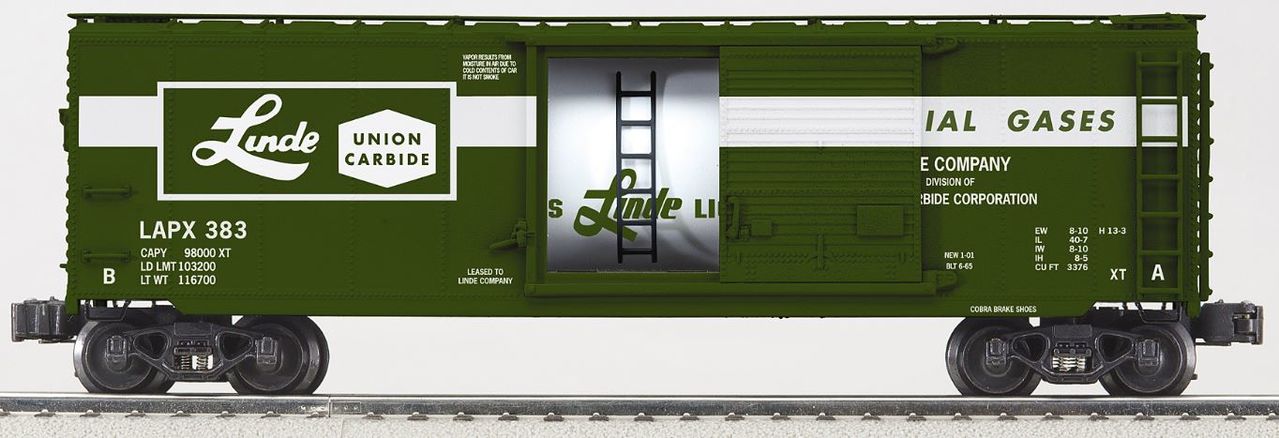 K-Line 6-22414 O Gauge Linde Union Carbide Boxcar #383 w/Interior Aluminum Tank