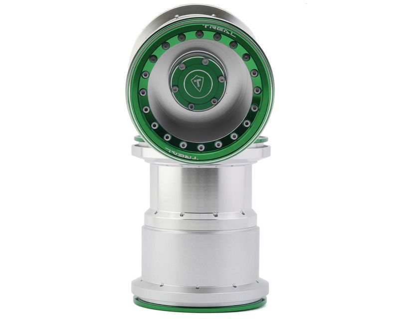 Treal Hobby 2.6" Aluminum Beadlock Monster Truck Wheels (Silver/Green) (2)