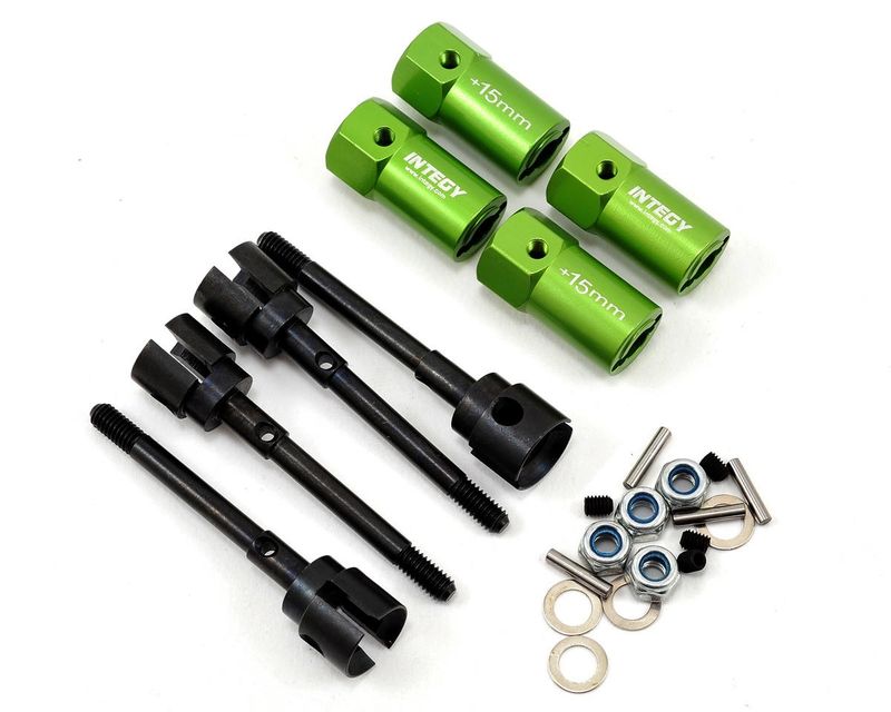 Integy Team Integy SCX10 +15mm Extended Axle/Wheel Hub Set (Green) (4 Wheel Steering)