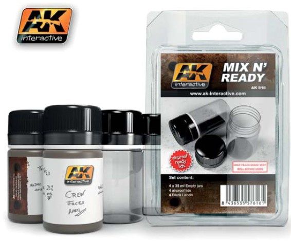 AK Interactive Mix N Ready (4 Empty Jars Whith Labels)