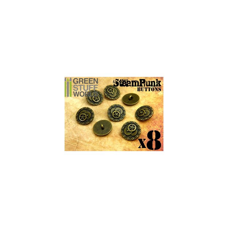 Green Stuff World 8x Steampunk Buttons BOLTS and GEARS - Bronze