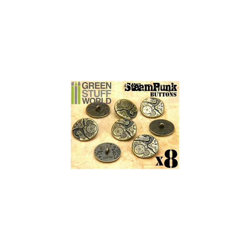 Green Stuff World 8x Steampunk Buttons WATCH MOVEMENTS - Bronze