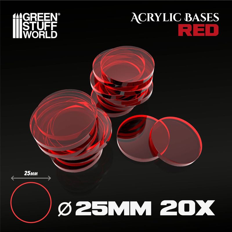 Green Stuff World Acrylic Bases - Round 25 mm CLEAR RED