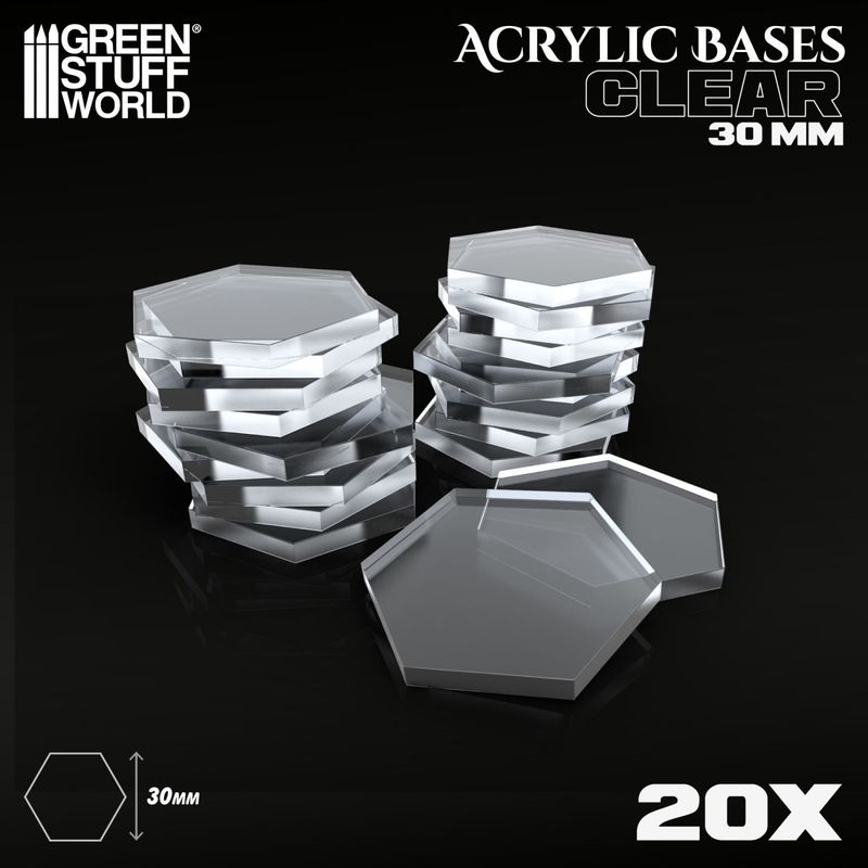 Green Stuff World Acrylic Bases - Hexagonal 30 mm CLEAR