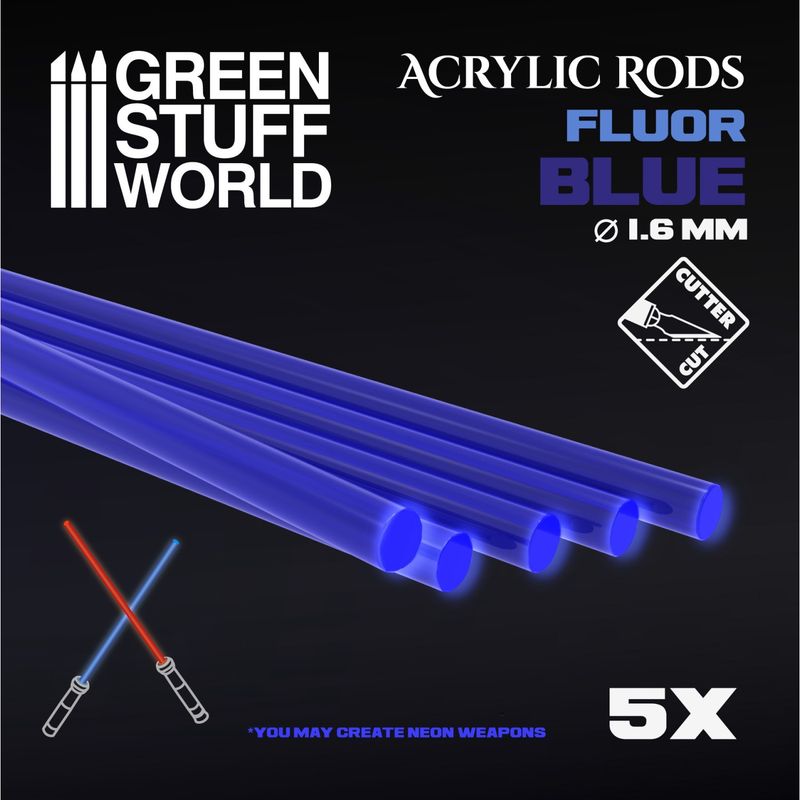Green Stuff World Acrylic Rods - Round 1.6 mm Fluor BLUE
