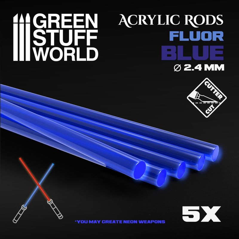Green Stuff World Acrylic Rods - Round 2.4 mm Fluor BLUE