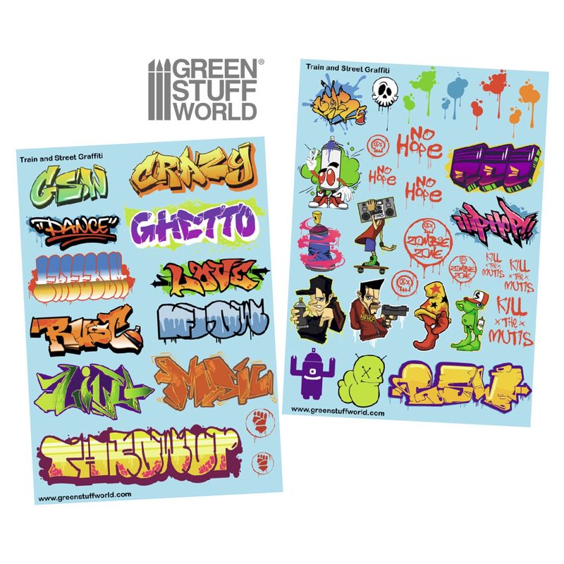 Green Stuff World Waterslide Decals - Train and Graffiti Mix