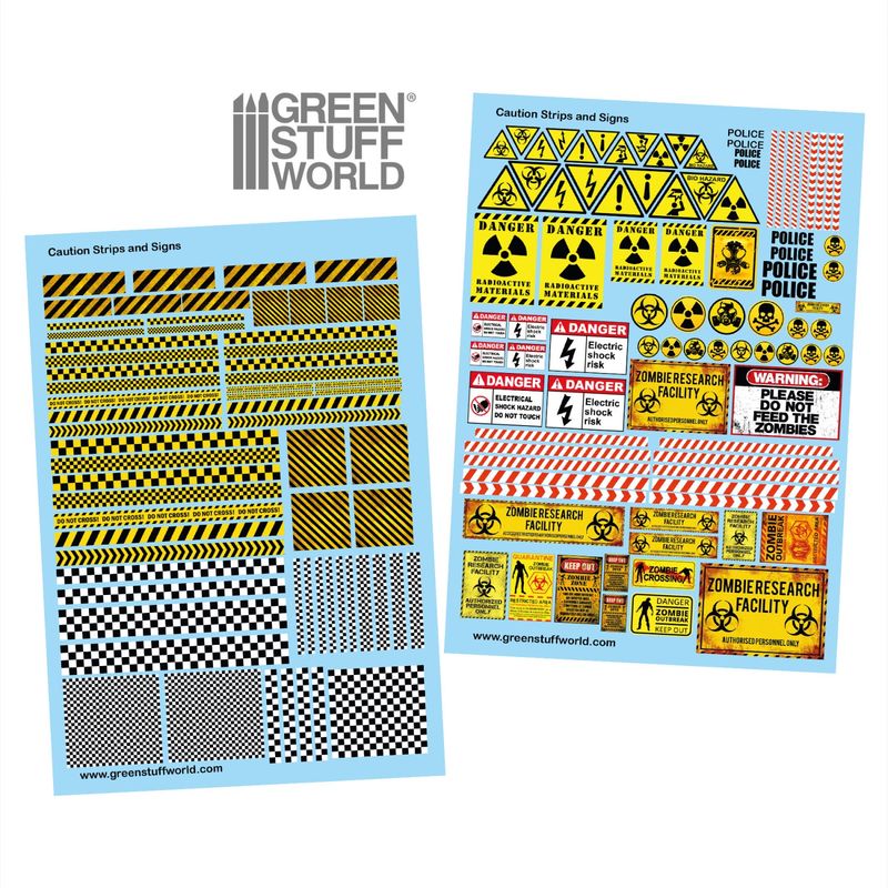 Green Stuff World Waterslide Decals - Caution Strips and Signs