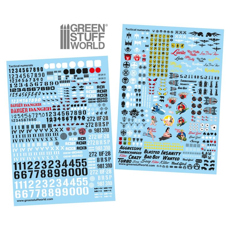 Green Stuff World Waterslide Decals - Tactical Numerals and Pinups