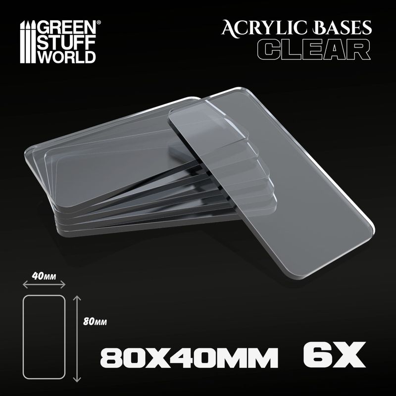 Green Stuff World Acrylic Bases - Square 80x40mm CLEAR