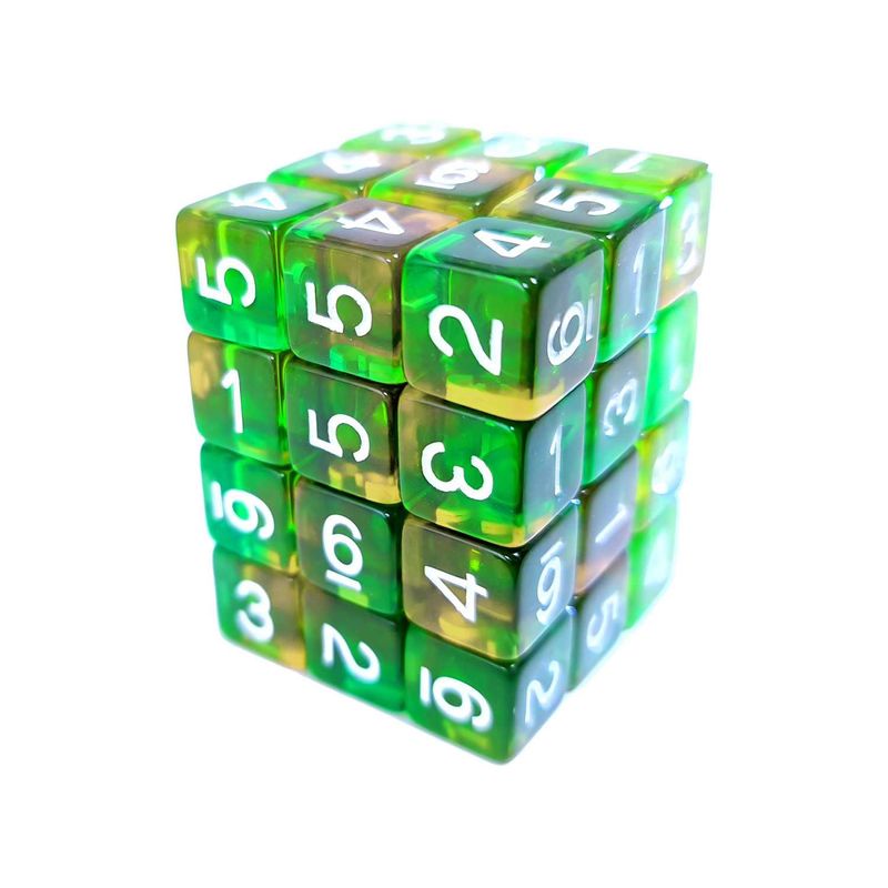 Green Stuff World 36x D6 12mm Dice - Clear Orange/Green