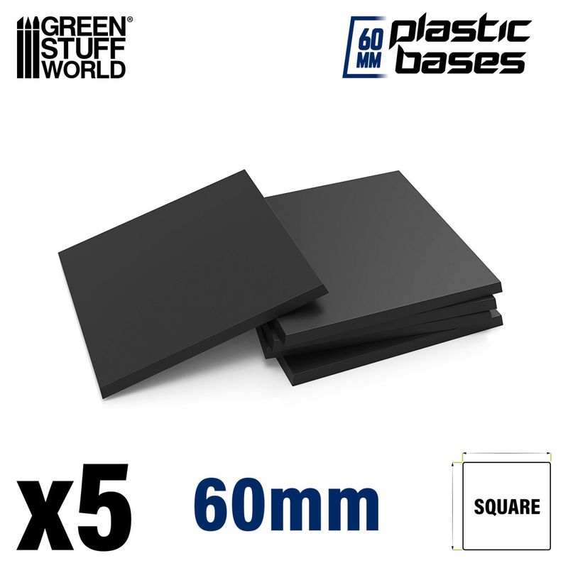 Green Stuff World Black Plastic Bases - Square 60 mm