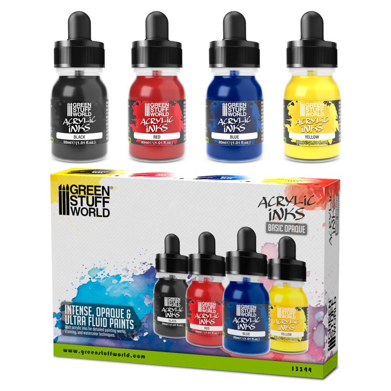 Green Stuff World Acrylic Inks Set - Basic Opaque (x4)