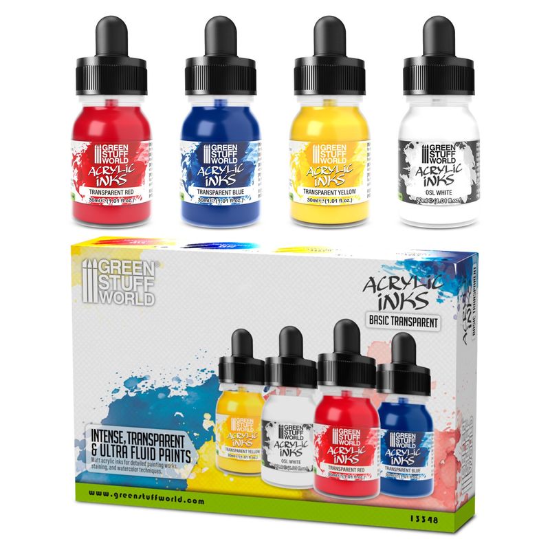 Green Stuff World Acrylic Inks Set - Basic Transparent (x4)