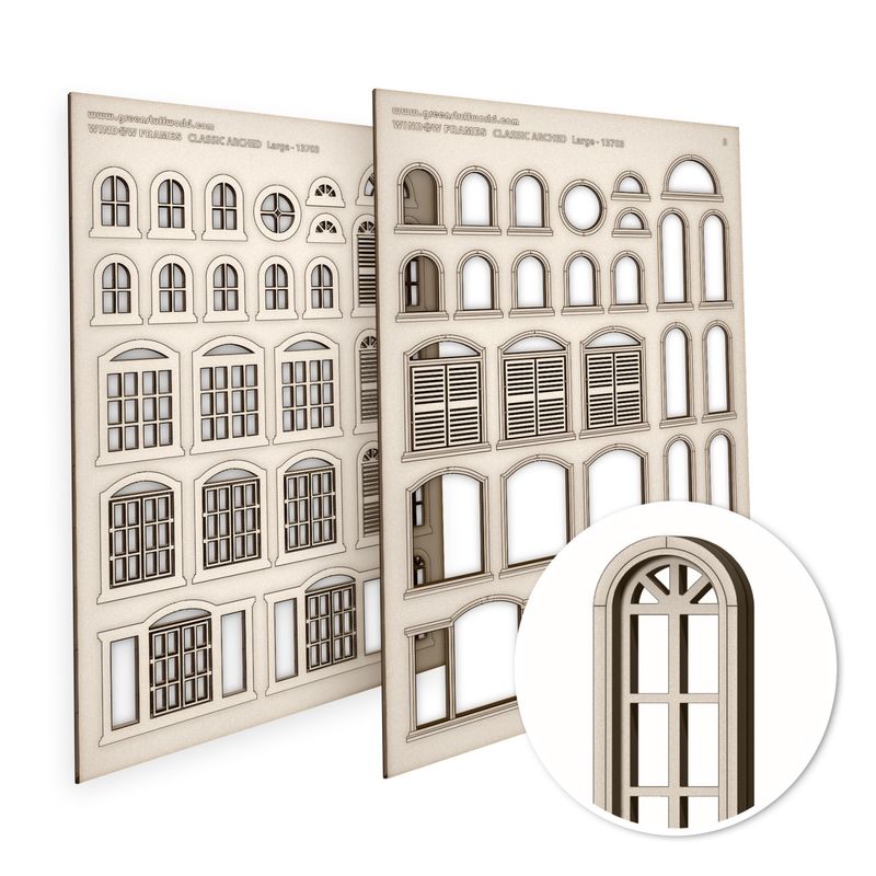 Green Stuff World Arched Classic Miniature Windows - Large