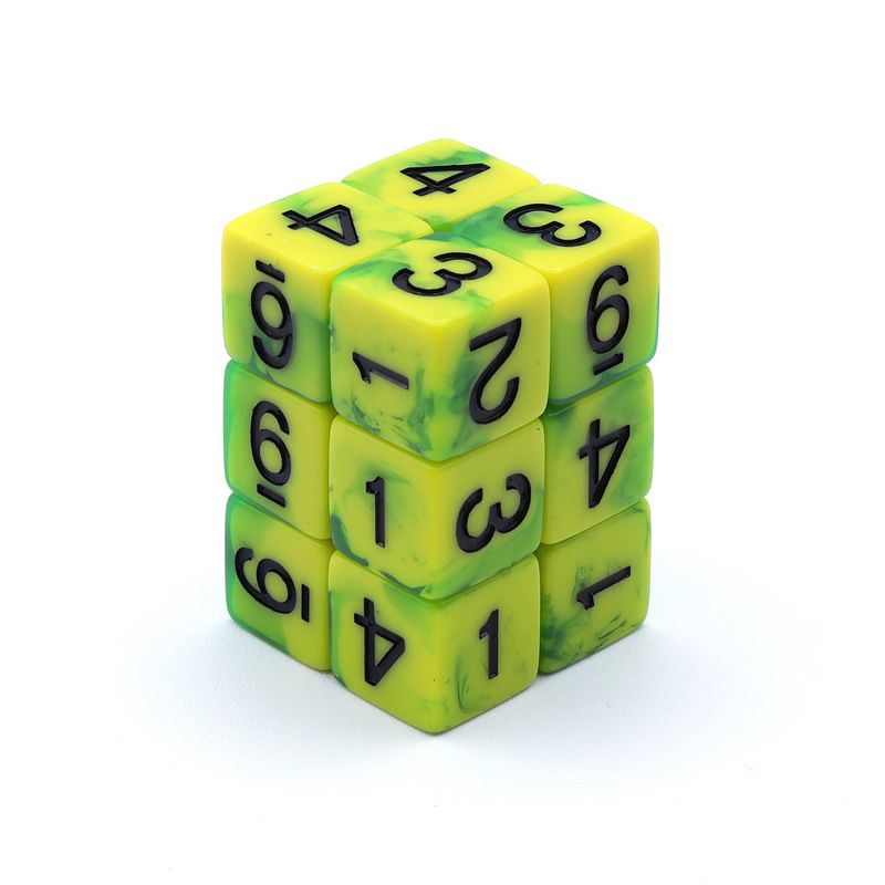 Green Stuff World 12x D6 16mm Dice - Lime Marble OUTLET