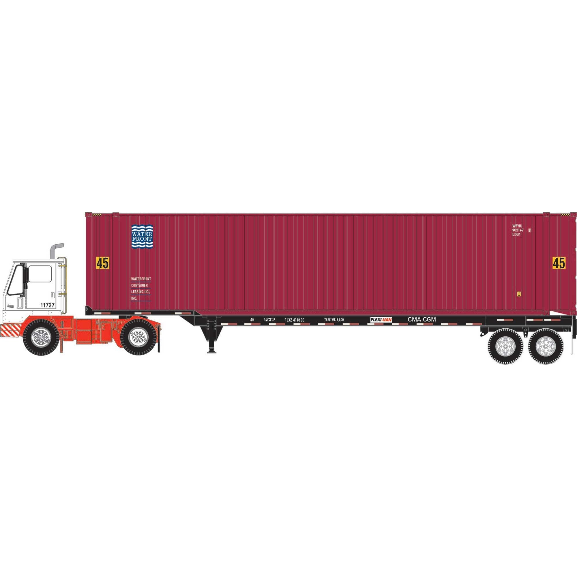 HO WFHU Set with 45' Container and Yard Tractor (ATH-1827)