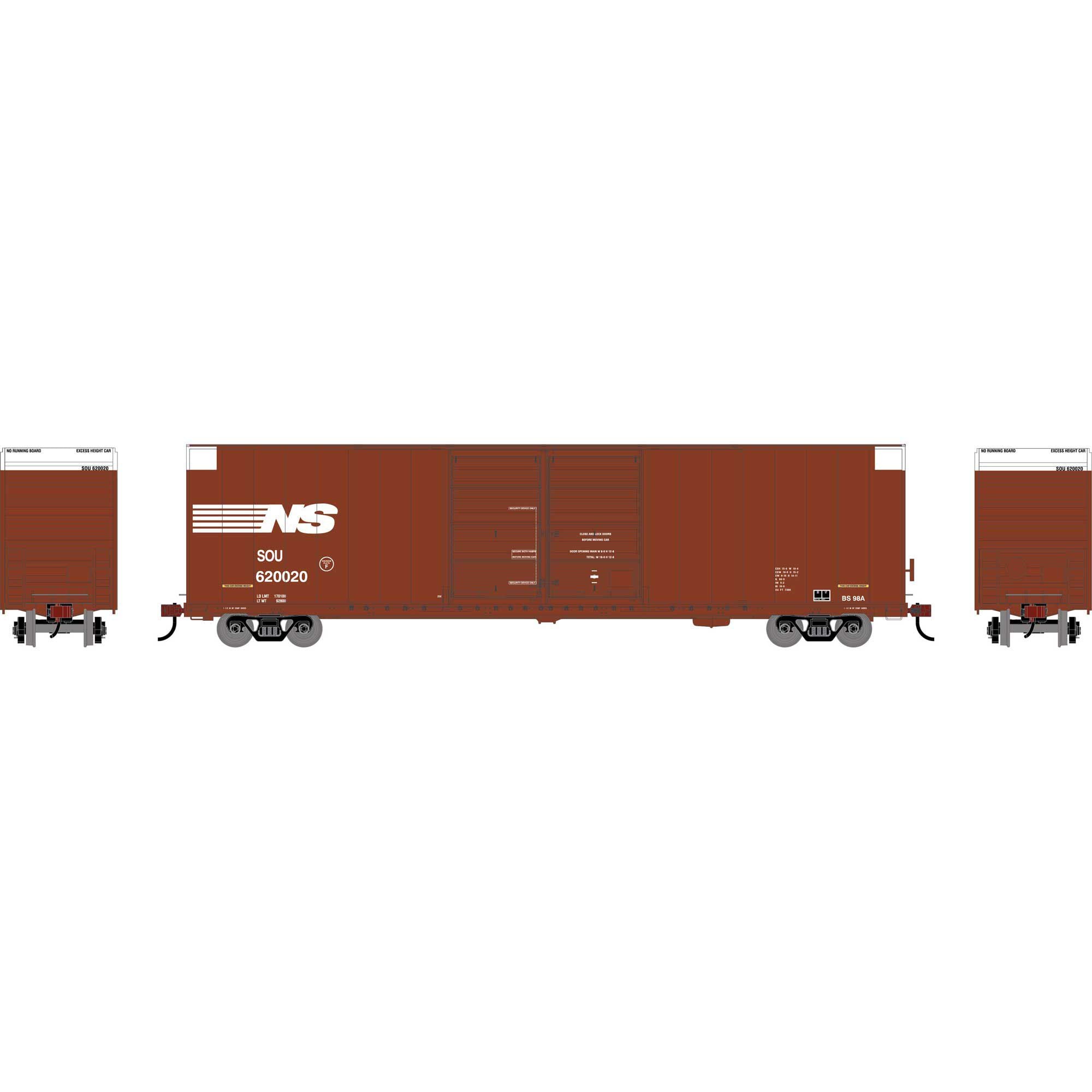 HO 60' FMC Smooth Side Double Door Box Car NS Ex-SOU #620020 (ATH-1966)