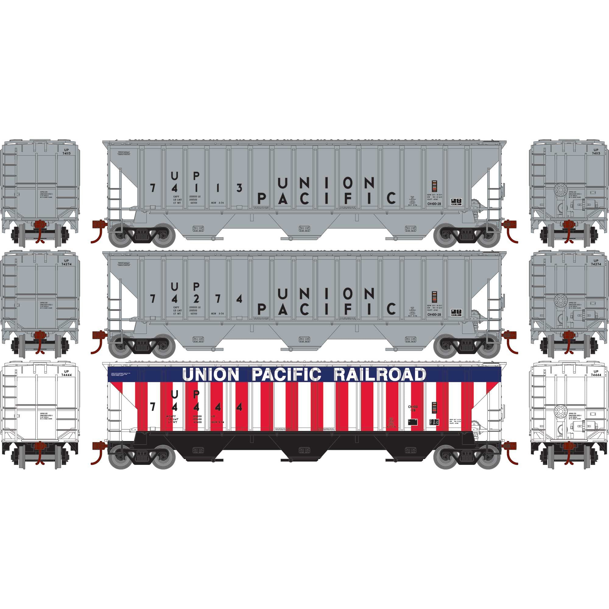 HO PS4740 Covered Hopper UP #74113/74274/74444 (ATH22263)