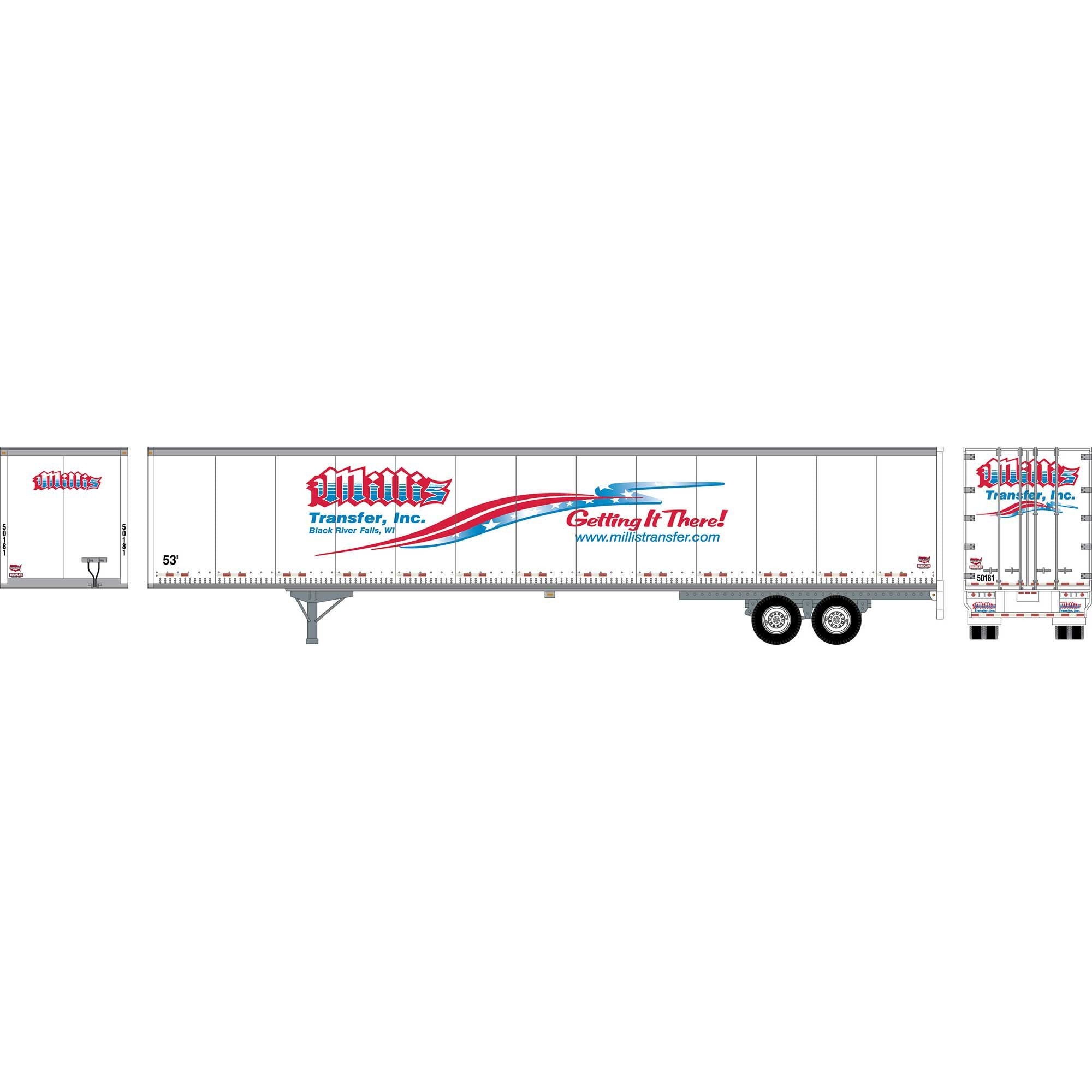 HO RTR 53' Wabash Plate Trailer Millis Transfer #3 (ATH72812)