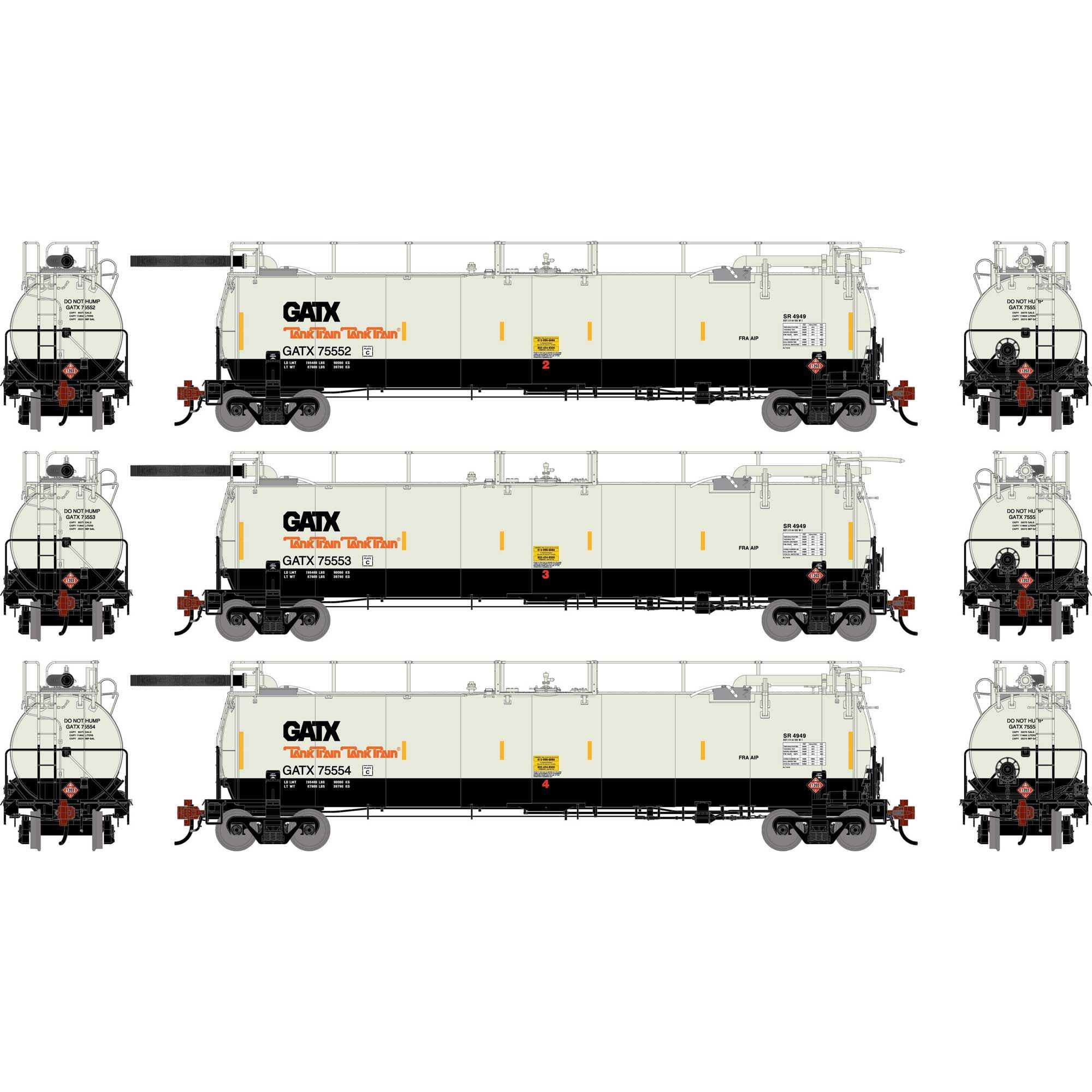 HO TankTrain Intermediate GATX White/Black Model (3 Units) (ATHG-1327)