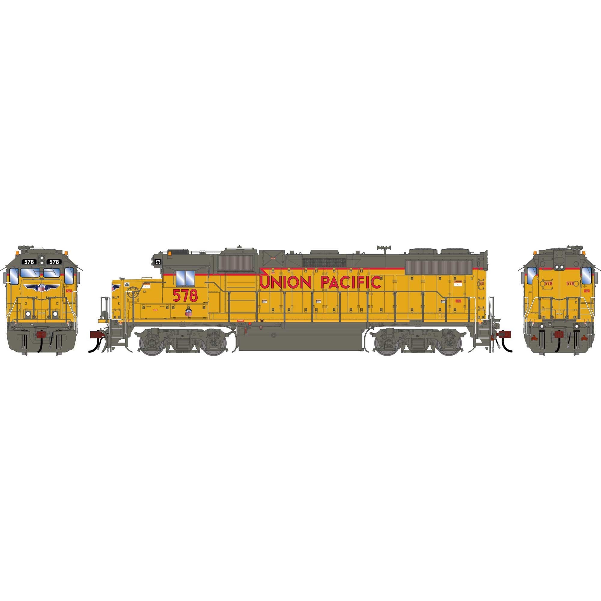 HO GEN GP38-2 Locomotive UP Baby Wings Yellow Sill #578 (ATHG-1397)