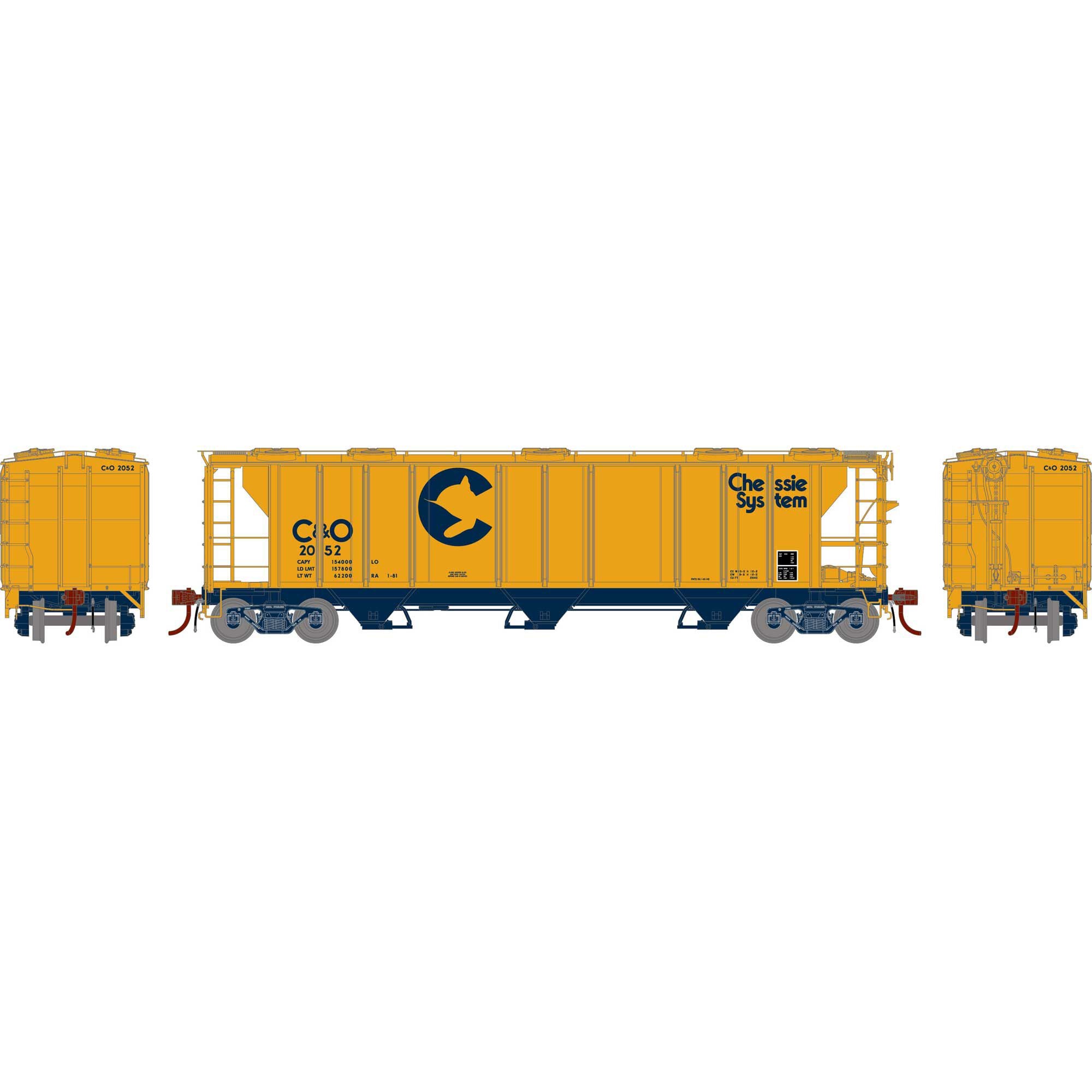 HO PS-2 2893 3-Bay Covered Hopper C&O #2052 (ATHG73612)