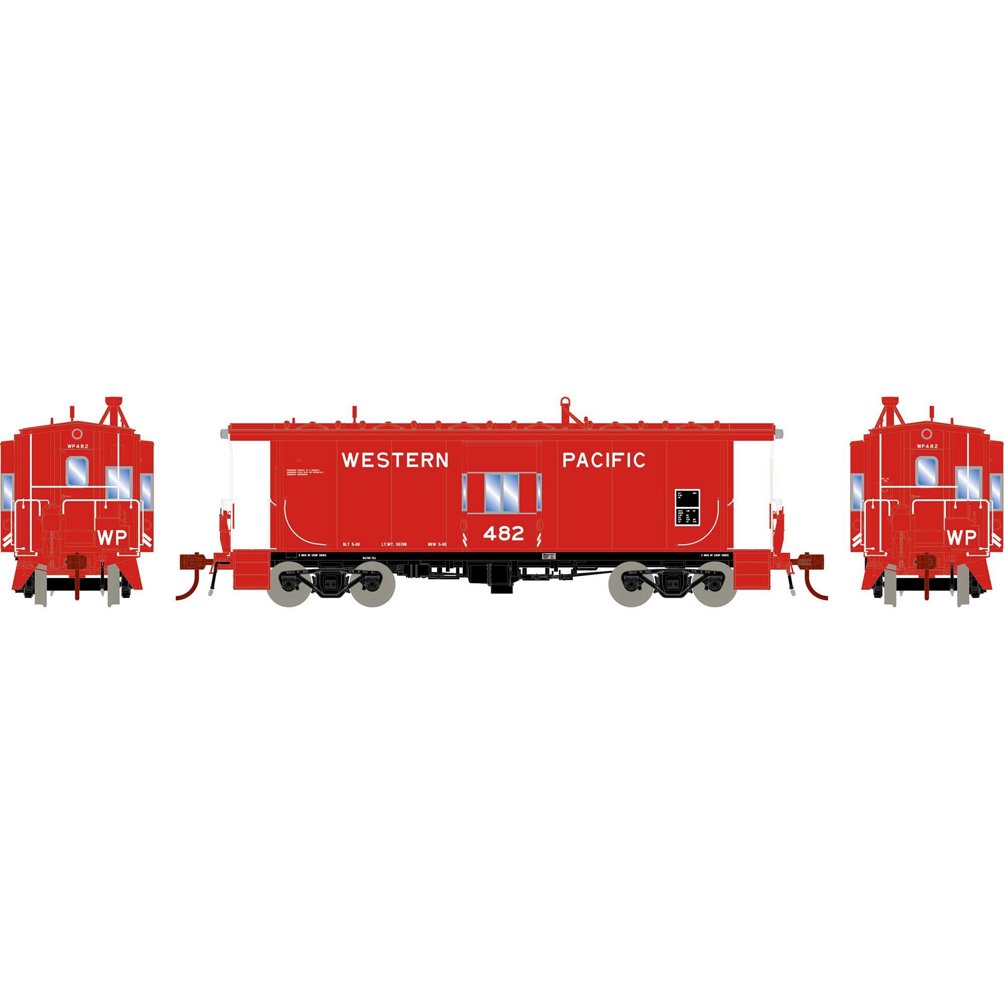 HO Bay Window Caboose with Lights, Western Pacific #482 (ATHG78599)