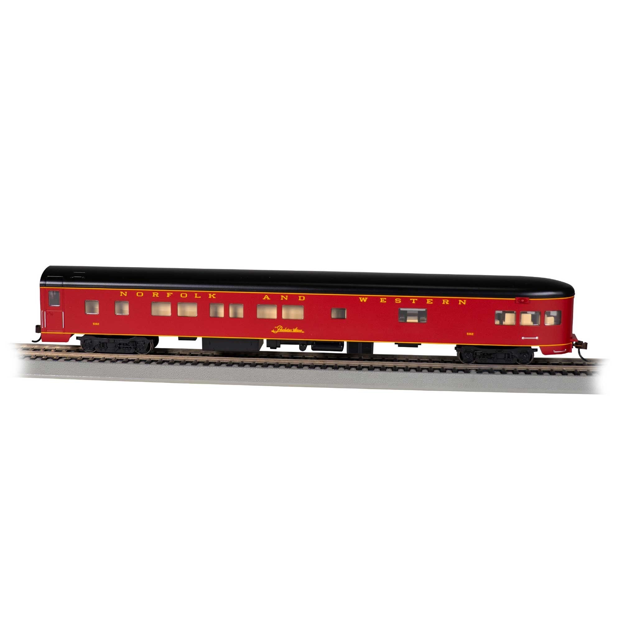 HO 85' Smooth-Side Observation Passenger Car with Lighted Interior - Norfolk & Western #582 (BAC14314)