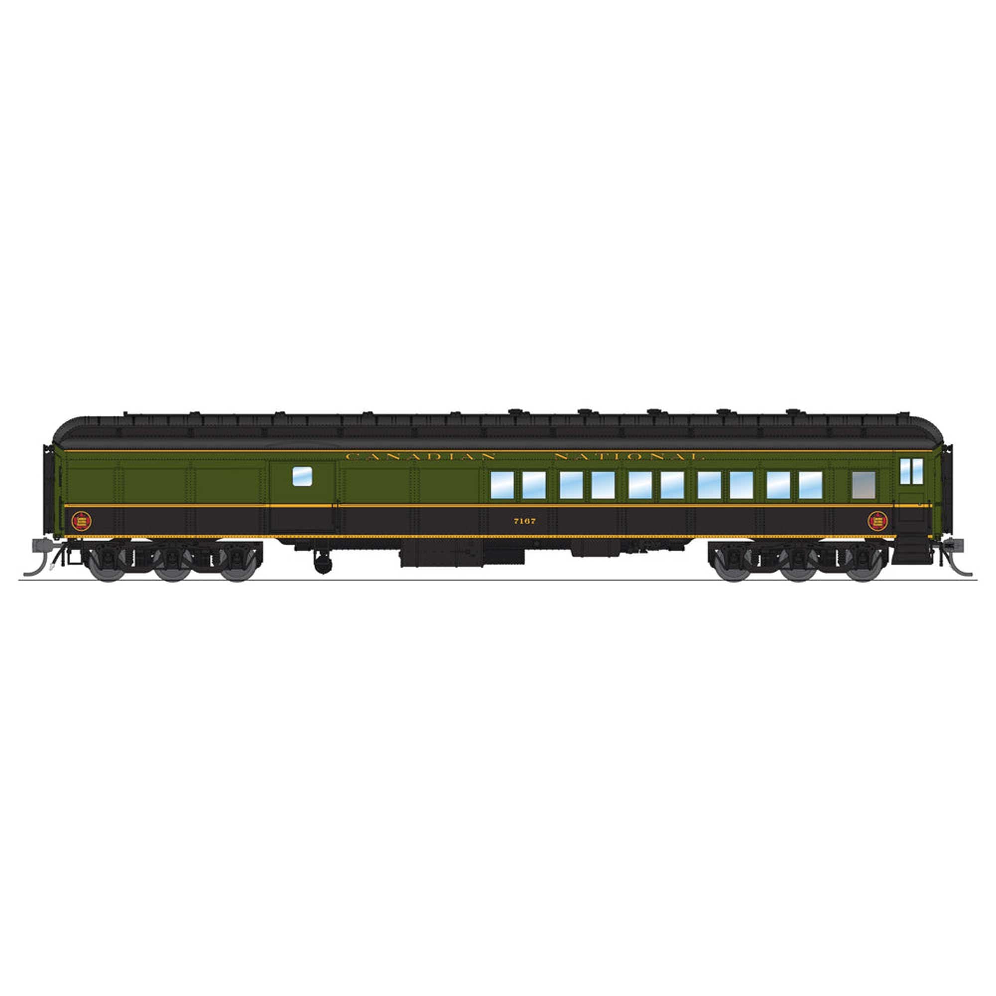 HO Scale CN Coach-Baggage Combine #7185 Green/Black/Yellow (BLI9117)