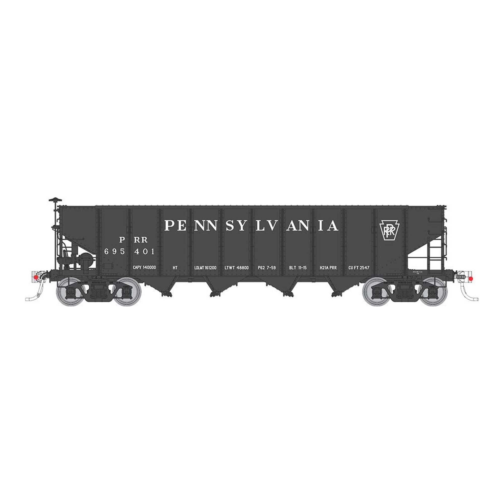 HO H21A 4-Bay Hopper PRR Black Plain Keystone (RPI178009)