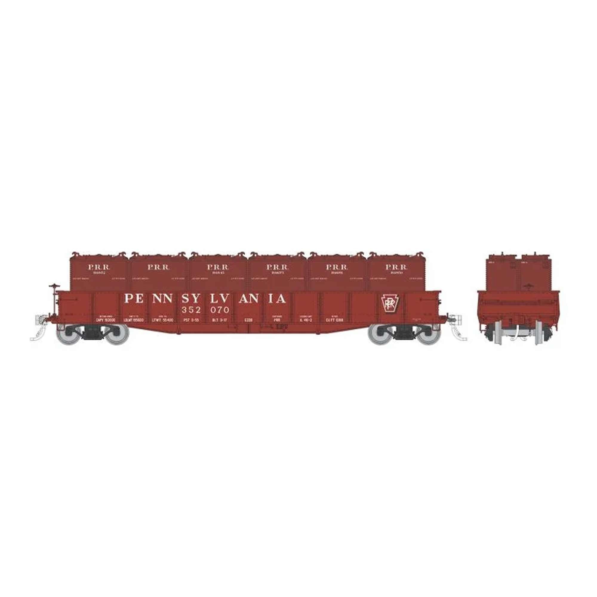 HO G22b Gondola with Containers PRR Shadow Keystone 6-Pack (RPI194006)