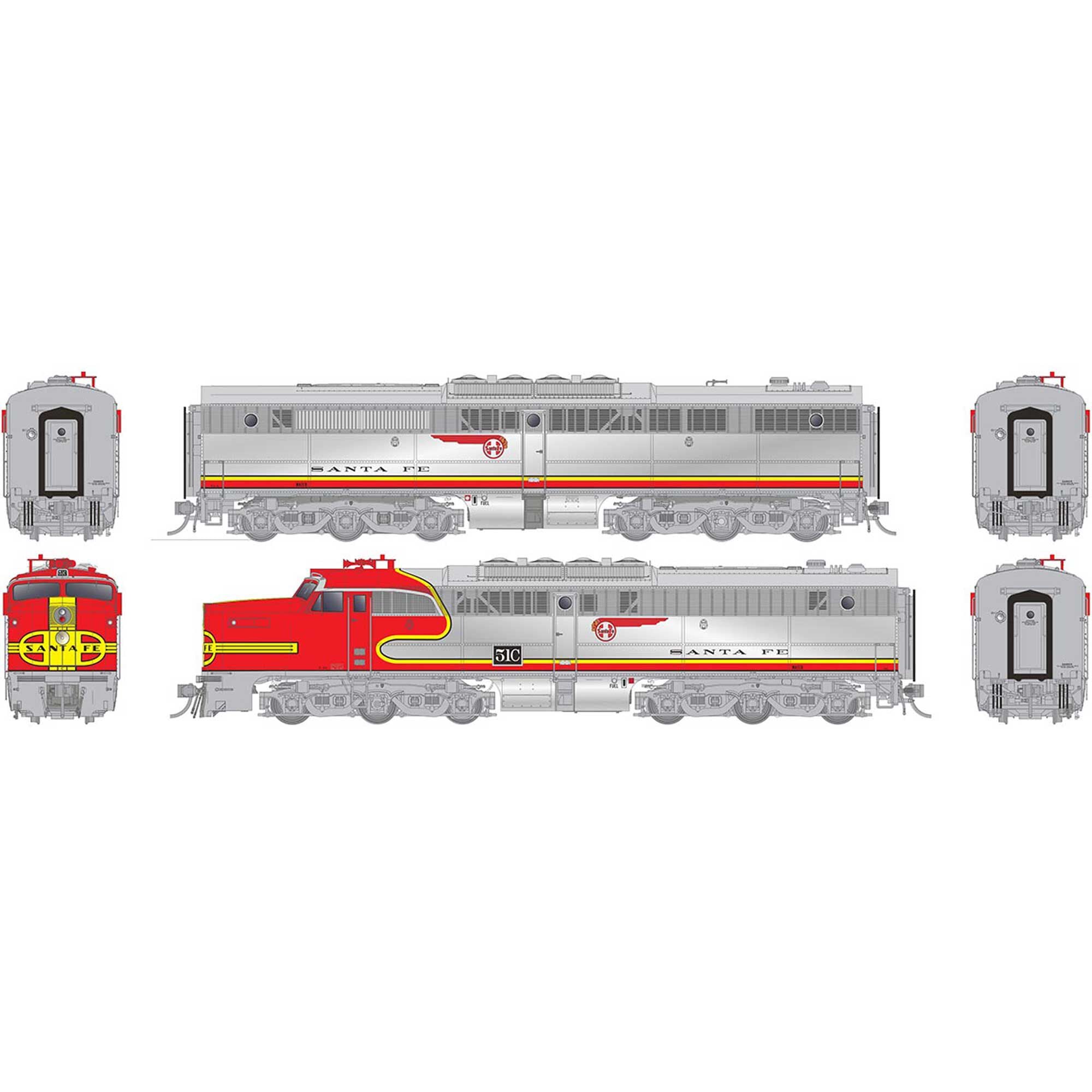 HO PA-1 and PB-1 Locomotive Set ATSF #51A, 51C (RPI23046)