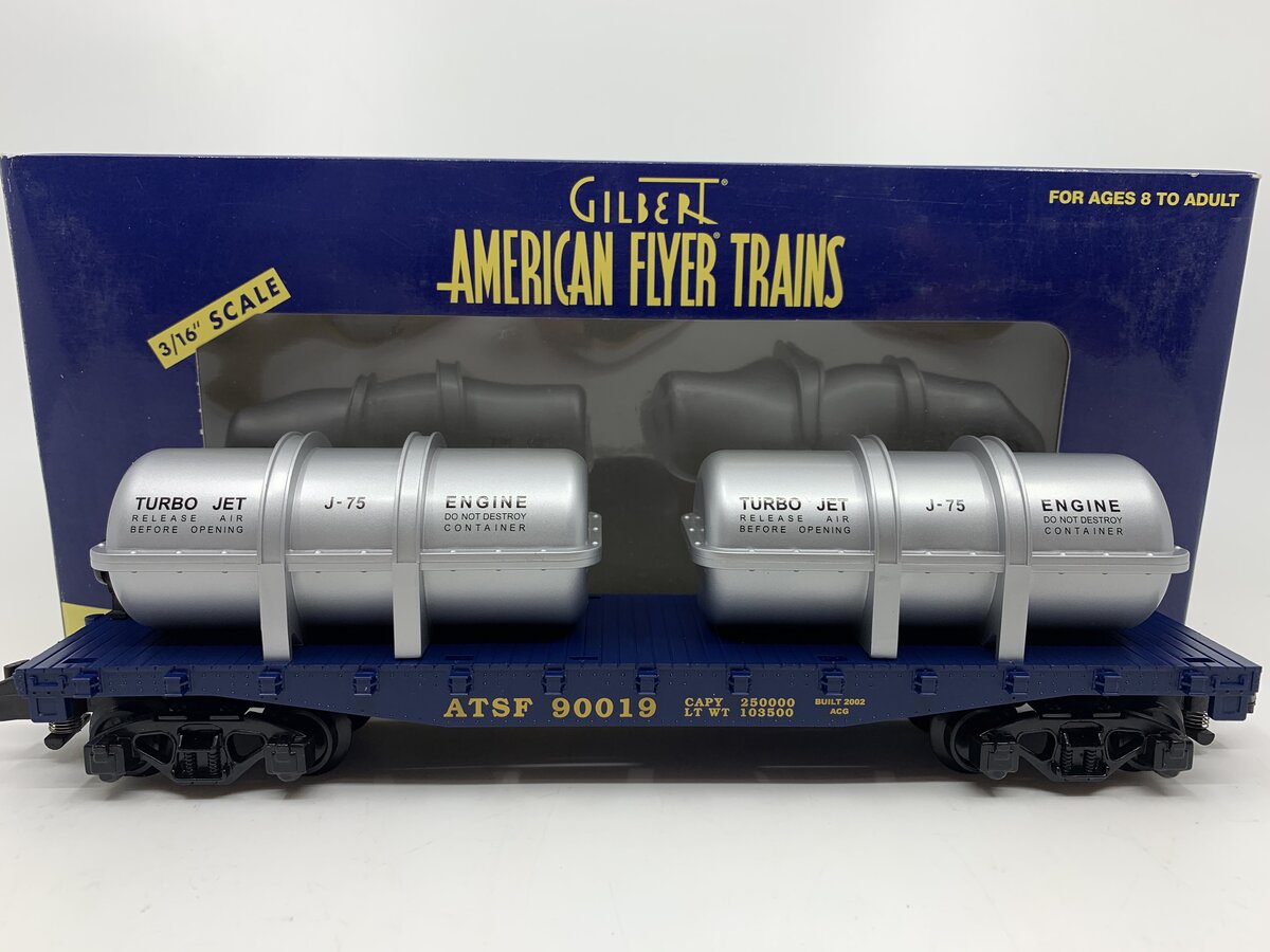 American Flyer 6-48527 S Scale Santa Fe Flatcar W/ Jet Engine Transport