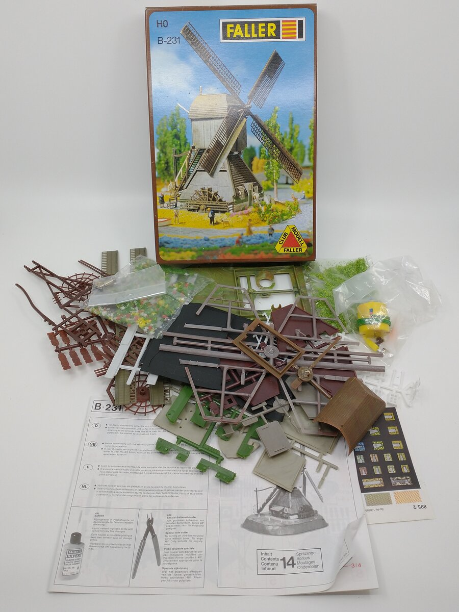 Faller B-231 HO Scale Motorized Windmill with Water-Wheel Model Building Kit