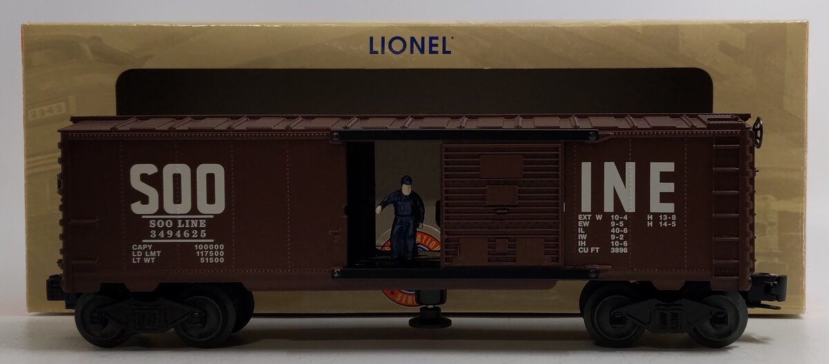 Lionel 6-29888 O Gauge PWC Soo Line Operating Boxcar #3494-625