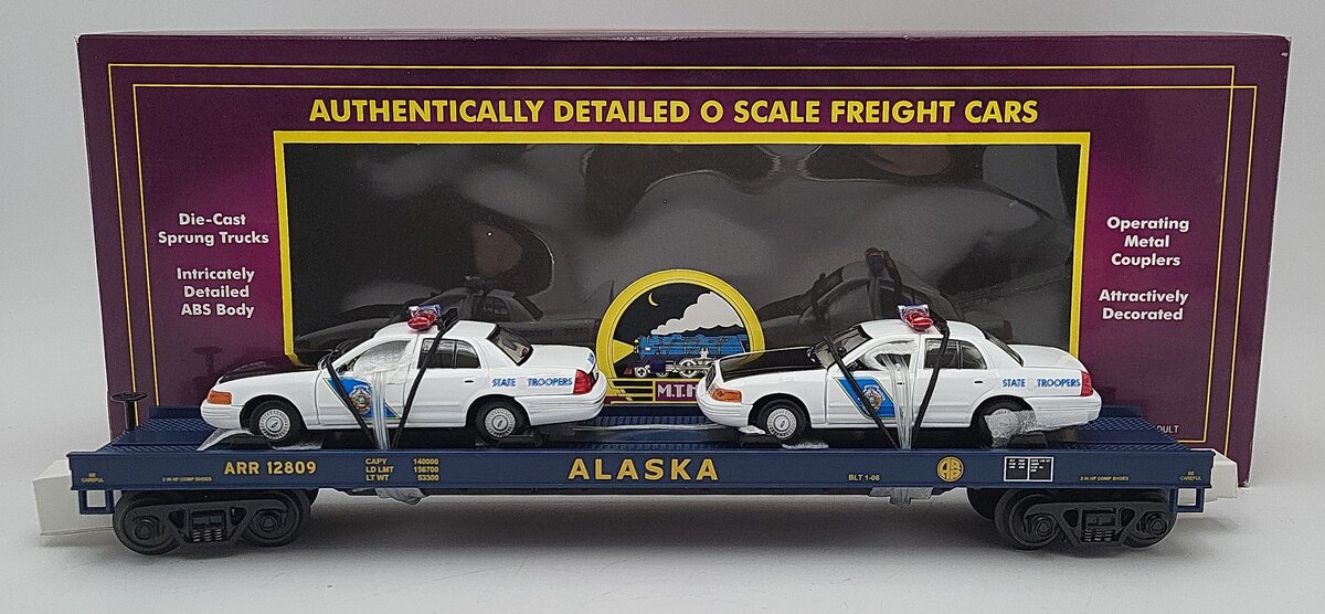 MTH 20-98518 Alaska Flat Car #12805 with 2 Ford Alaska State Trooper Cars