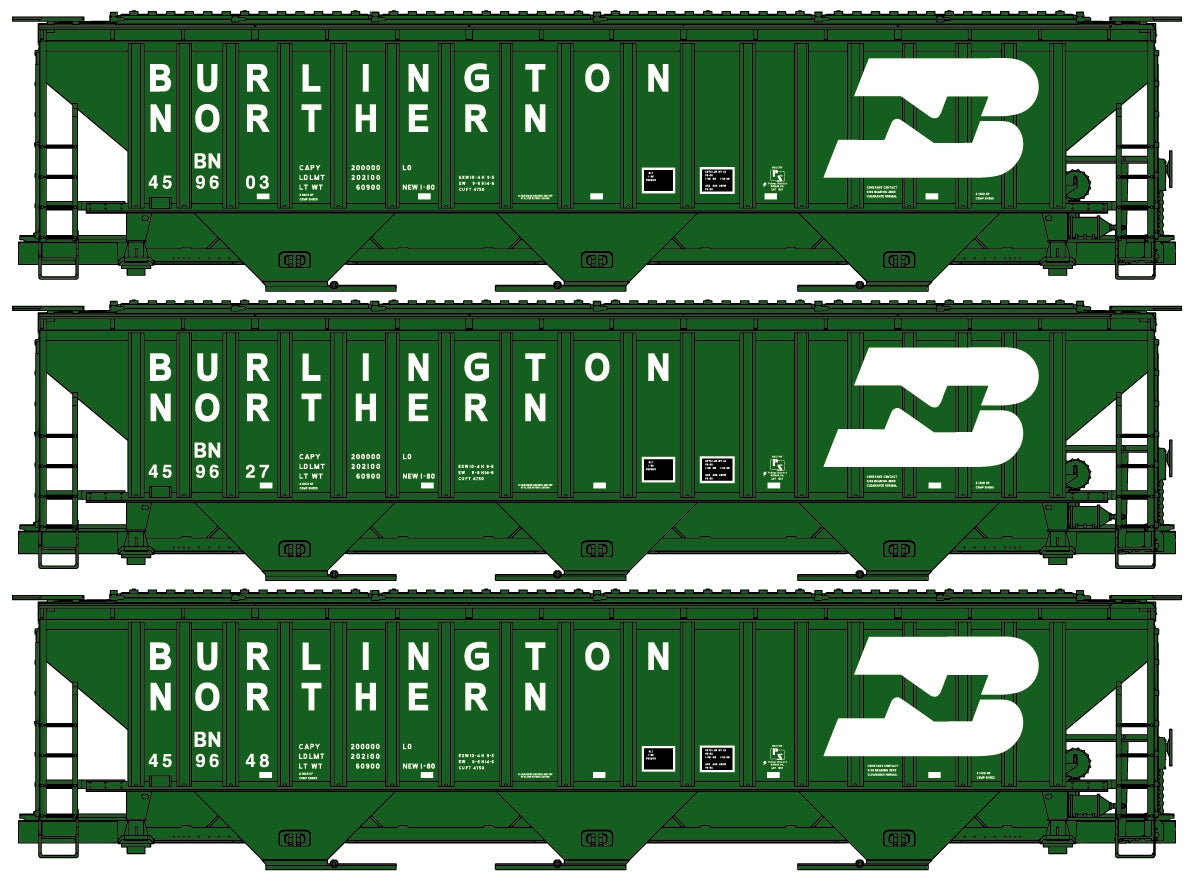 Accurail 8133 HO Scale PS 4750 Covered Hopper Burlington Northern BN 3-Car Kit