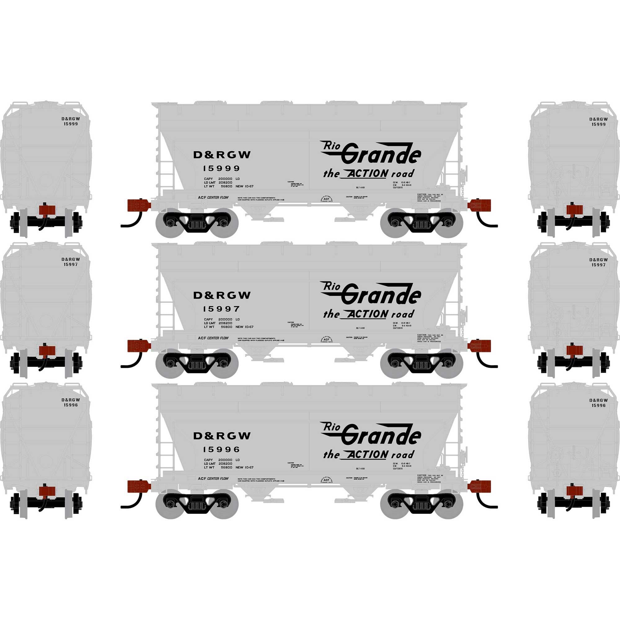 HO ACF 2970 Covered Hopper DRGW #15996/15997/15999 (ATH-1685)